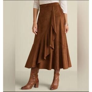 NWT Soft Surroundings faux suede skirt feminine soft flounce western cowgirl